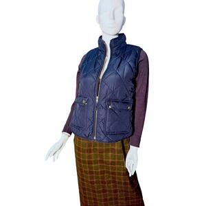 J Crew women's Navy Blue Quilted Vest Diamond Puffer Full Zip AB467 FA19 Medium